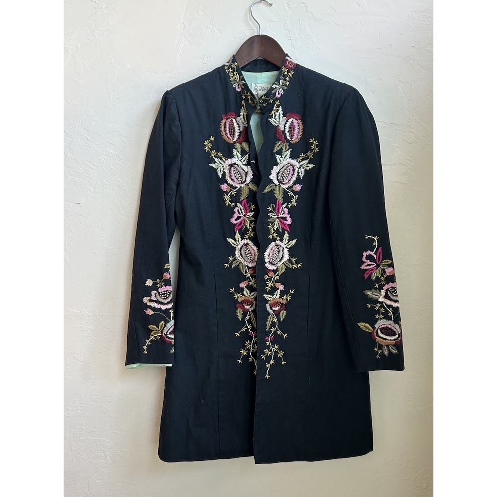 Tracy Porter‎ Embroidered Coat Overcoat Long Floral Boho Fairy Whimsigoth M